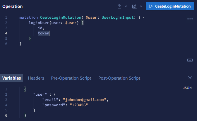 GraphQL Playground - User Login
